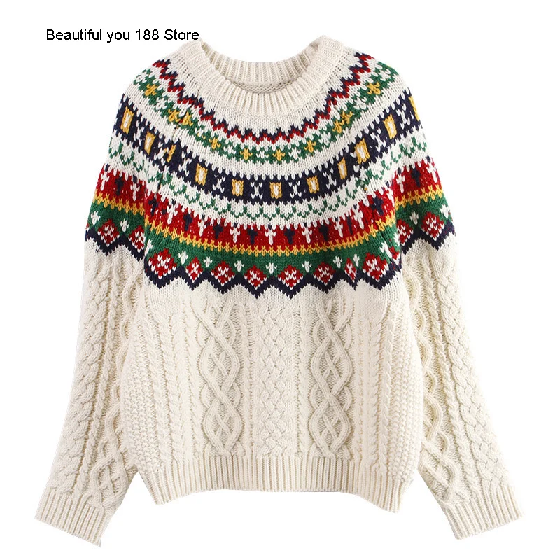 

Старинный свитер свободного покроя, маленький может носить универсальный трехмерный жаккардовый свитер, что очень мило и