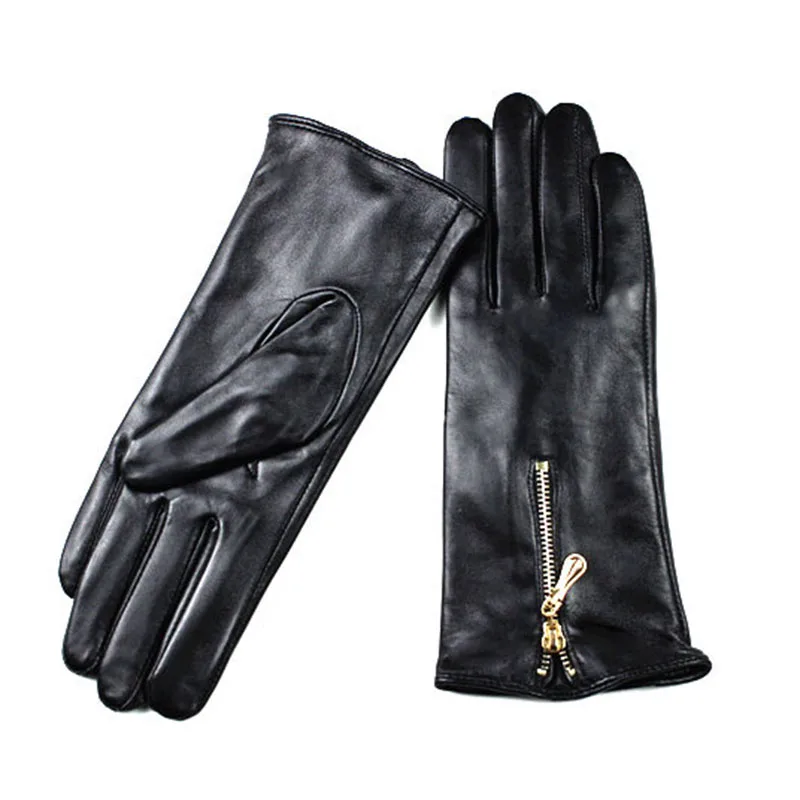 Zipper style Новинка, женские перчатки из овечьей кожи, модные, с металлической молнией, стильные, для ремонта, ручная, бархатная подкладка, осень и зима, теплые - Цвет: Zipper style
