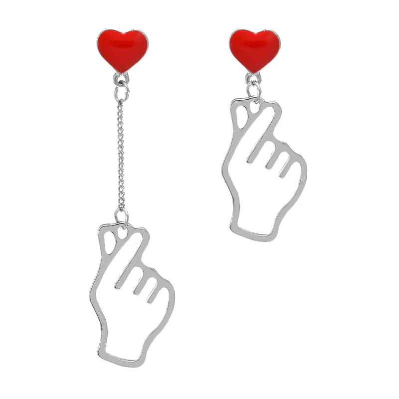Женские серебряные серьги подвески с красным сердцем корейские капли