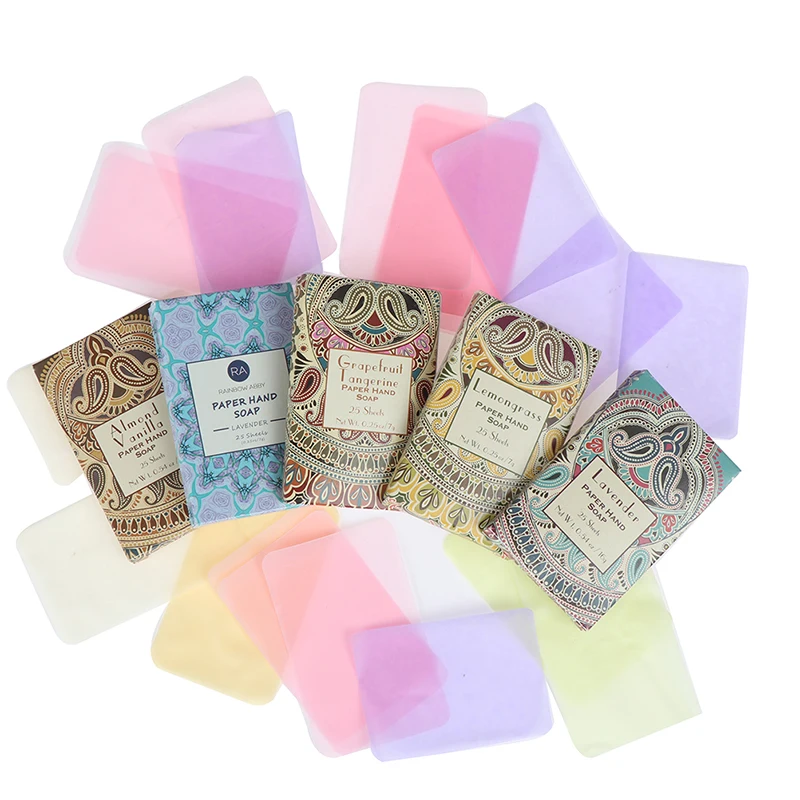 

25/50pc Outdoor Travel Soap Paper Washing Hand Bath Clean Scented Slice Sheets Disposable Boxe Soap Portable Mini Paper Soap