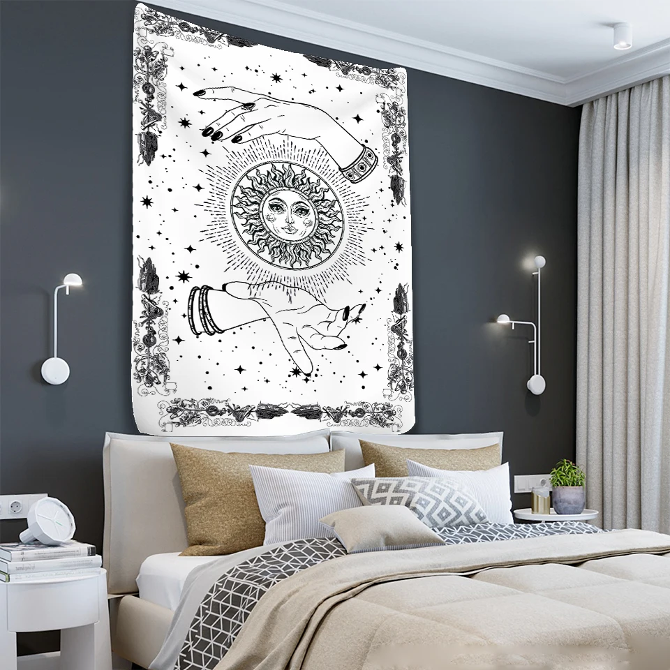 Черно белый гобелен с мандалой настенная ткань Йога хиппи фоновая ведро гостиная