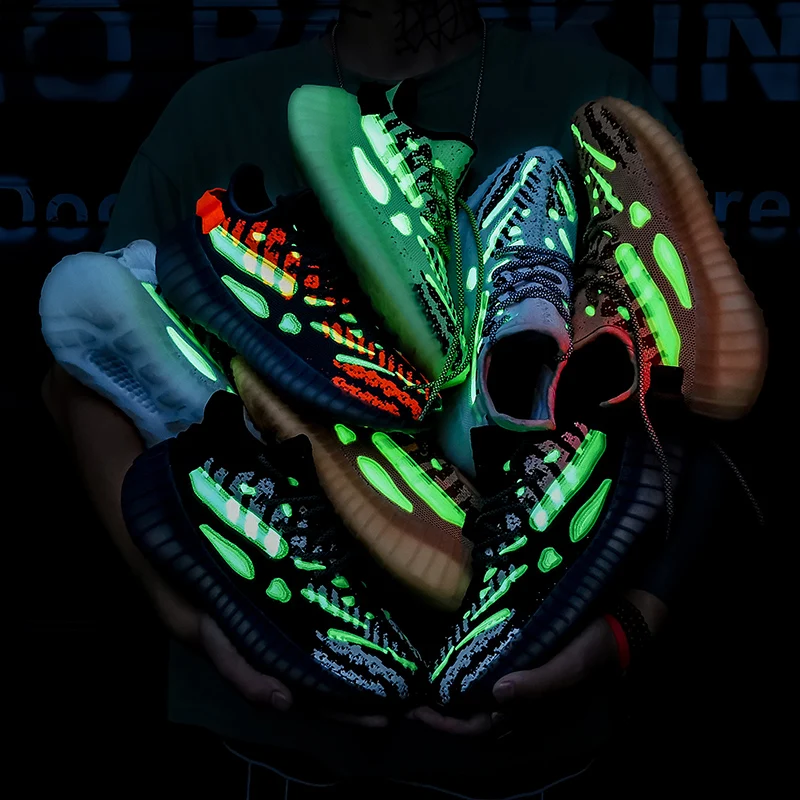 SMS New Men Shoes Sneakers Breathable Lightweight Running Shoes Luminous Popcorn Bottom Lace Up Mesh Comfortable Casual Shoes