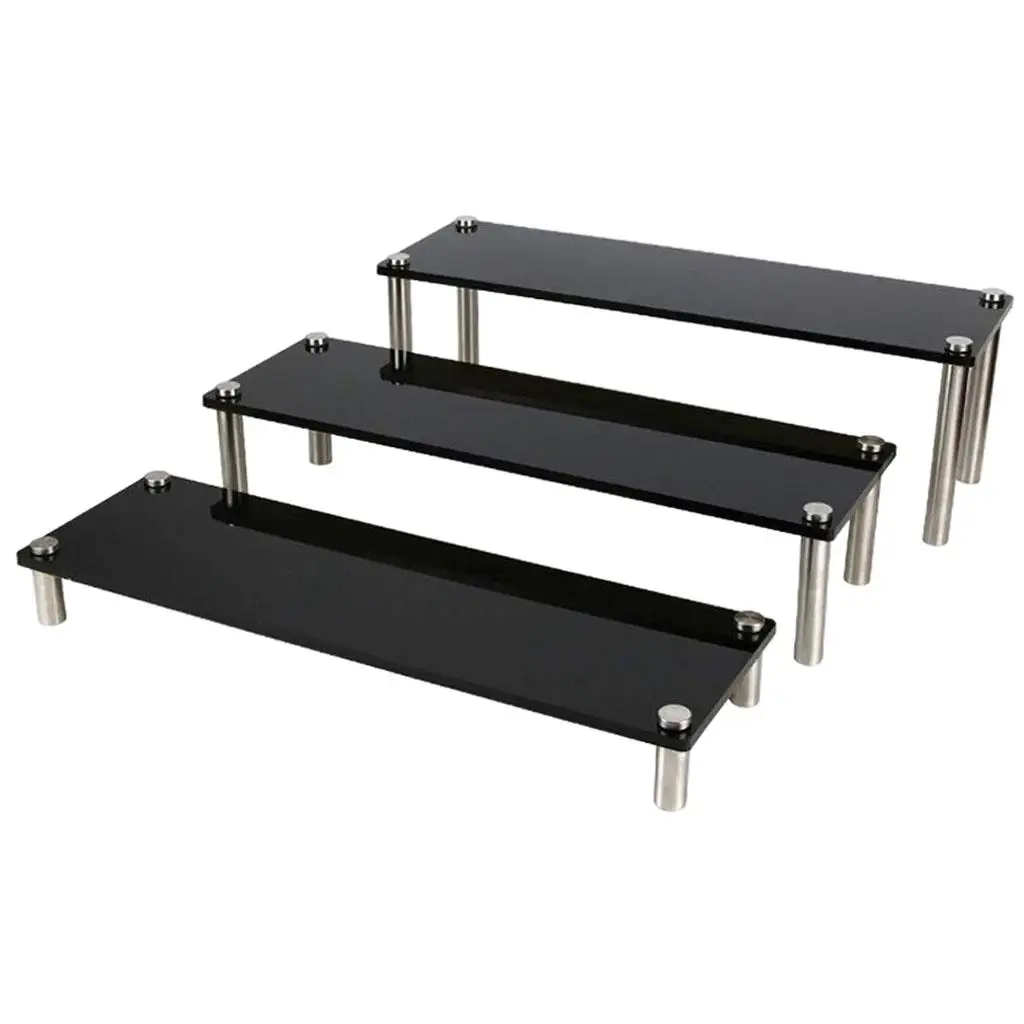 3 Tier Black Acrylic Display Riser Collections Organizer for Collection Makeup (12x5inch)