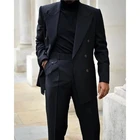 Мужской костюм для выпускного вечера, свадебное Для мужчин костюмы черный двубортный с заостренными лацканами Masculino Terno Slim Fit жениха Блейзер, комплект из 2 предметов, куртка + штаны