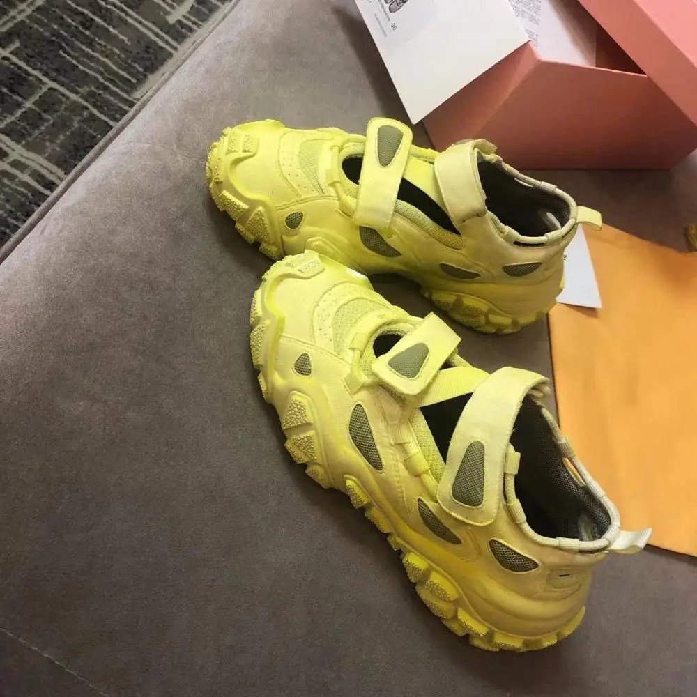Yellow Hollow Women Chunky Sneakers 2019 New Autumn Cool Casual Breathable Hook Loop Female Footware Shoes Woman | Обувь