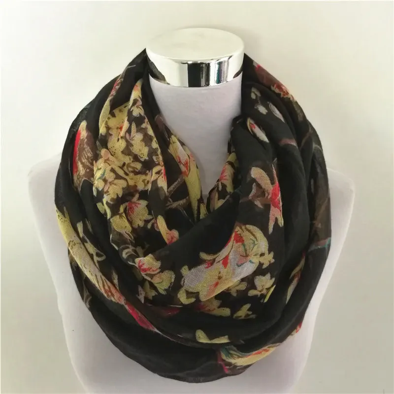 Новые женские шарфы с животными птицами модные вискозные цветы кольцо шарф