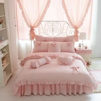 cherry printing 100 cotton bedding sets king queen size bow design quilt cover ruffles bedspread bed skirt linen pillowcases