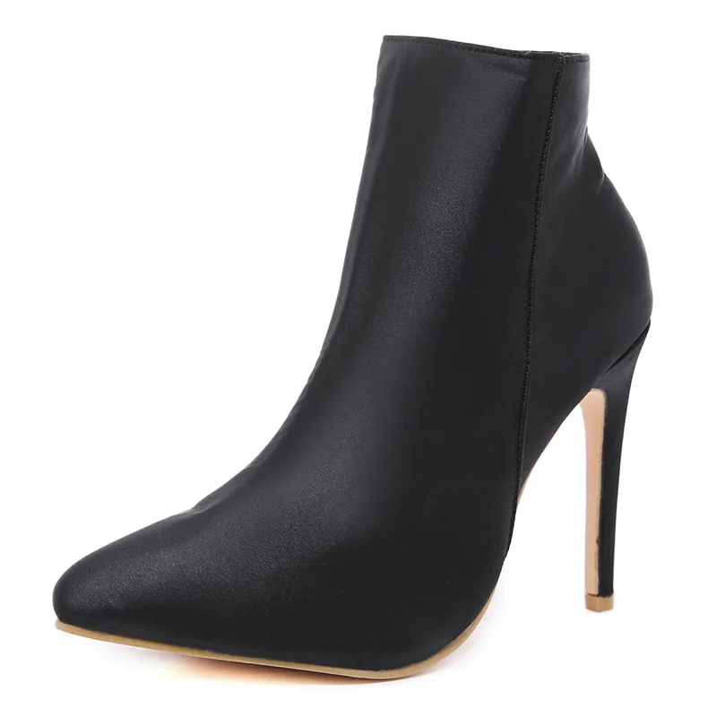 Обувь из PU искусственной кожи женские ботинки ботильоны флиса на тонком каблуке