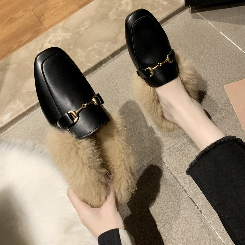 Зимние домашние тапочки Обувь с круглым носком теплая обувь на меху мягкой