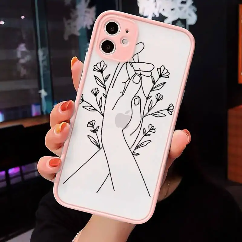 

Love yourself Flower Abstract Art Line Phone Cases matte transparent For iphone 7 8 11 12 plus mini x xs xr pro max cover