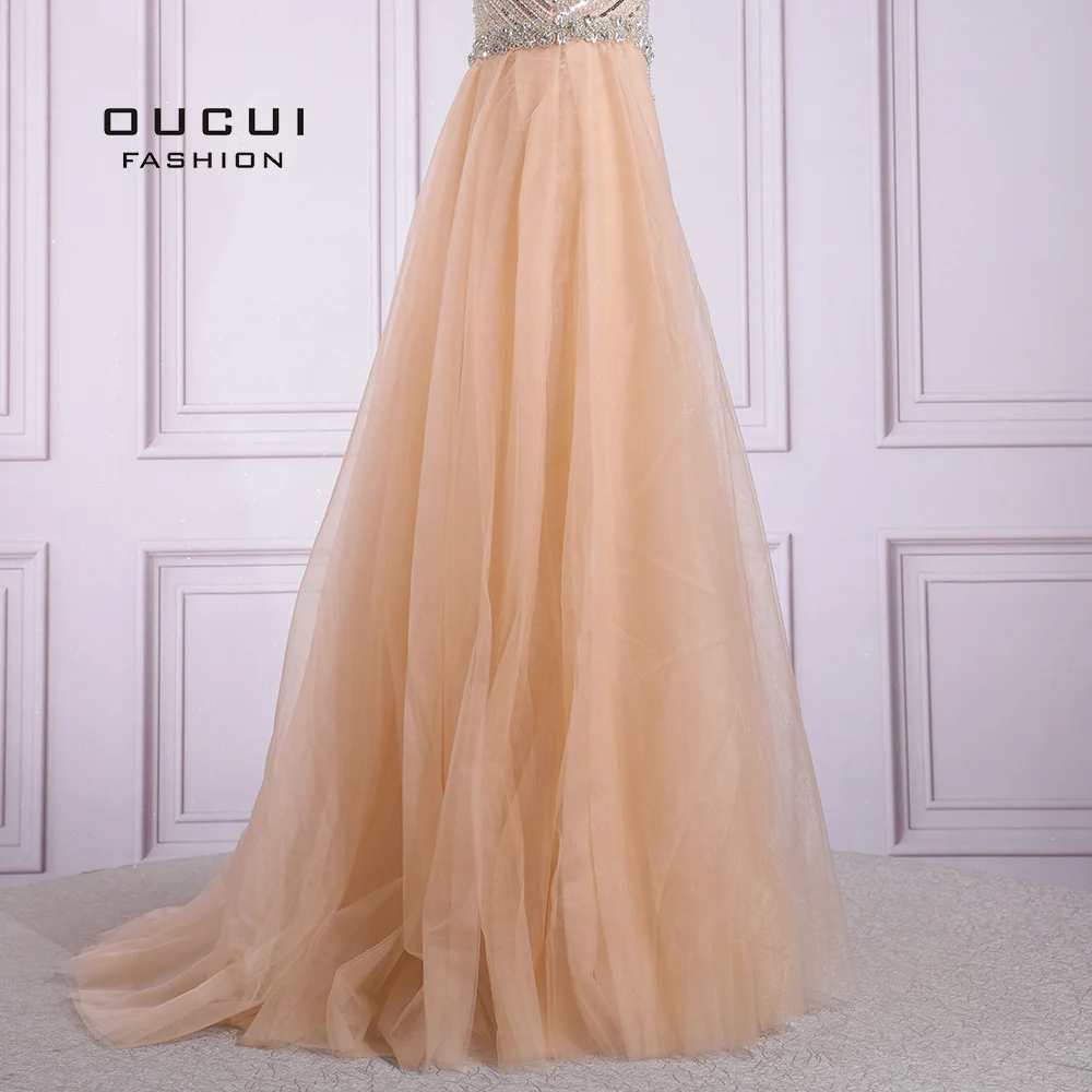 

Women Plus Size Beading Evening Dresses 2019 Long Nude Sexy Mermaid Evening Gowns Dubai O-Neck Sleeveless OL103656