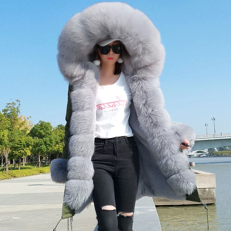 

Женская куртка с воротником из меха енота и лисы, длинное зимнее пальто с подкладкой из искусственного меха, зимняя куртка 2022