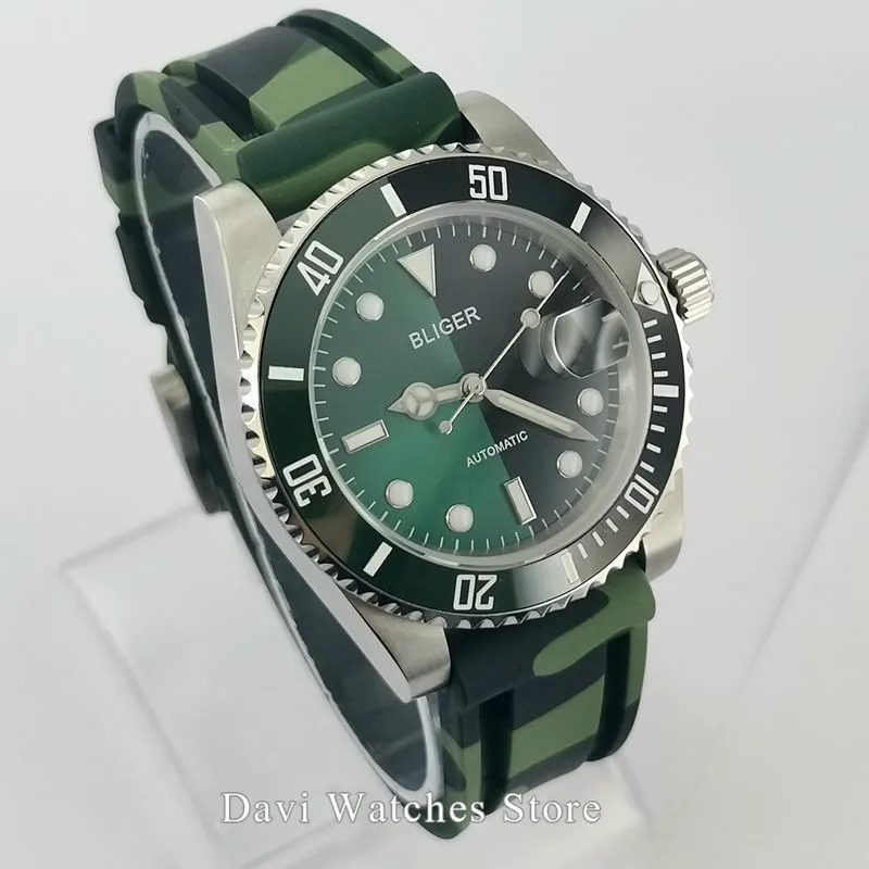 Мужские часы Bliger 40 мм GMT светящийся водонепроницаемый резиновый ремешок