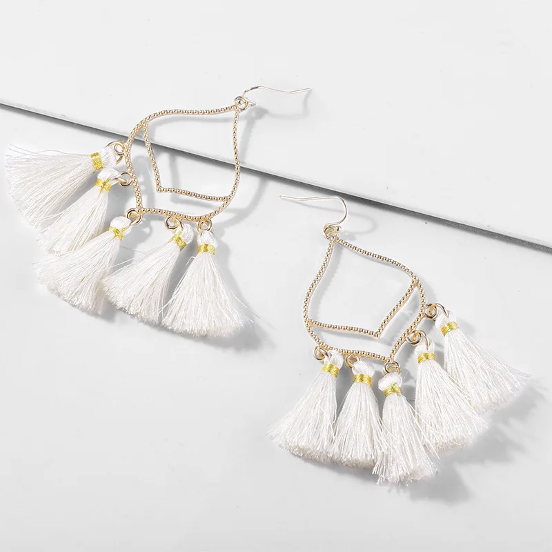 Богемные висячие серьги ручной работы хлопковые Серьги кисточки женские 2019