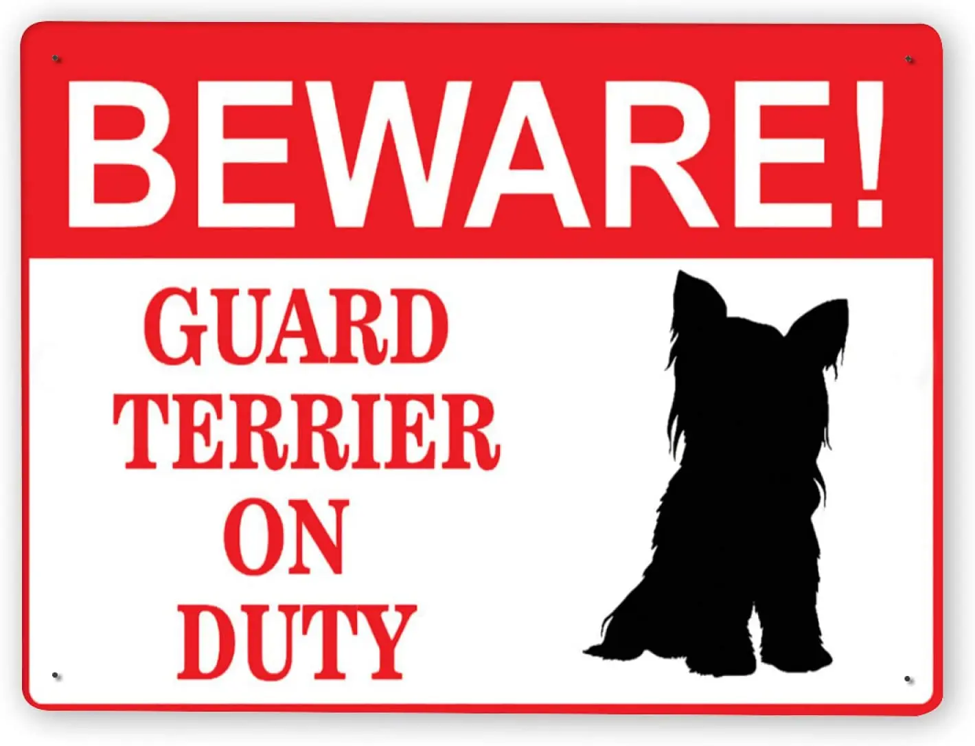 

1595 Warning Sign,Beware! Guard Terrier On Duty Dog Sign,Tin Aluminum Metal Decor Painting Traffic Warning Sign 8x12 Inch