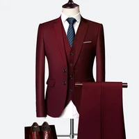 2020 new solid color large size male business casual suit three pieces fashion single row two buckle korean slim groom
