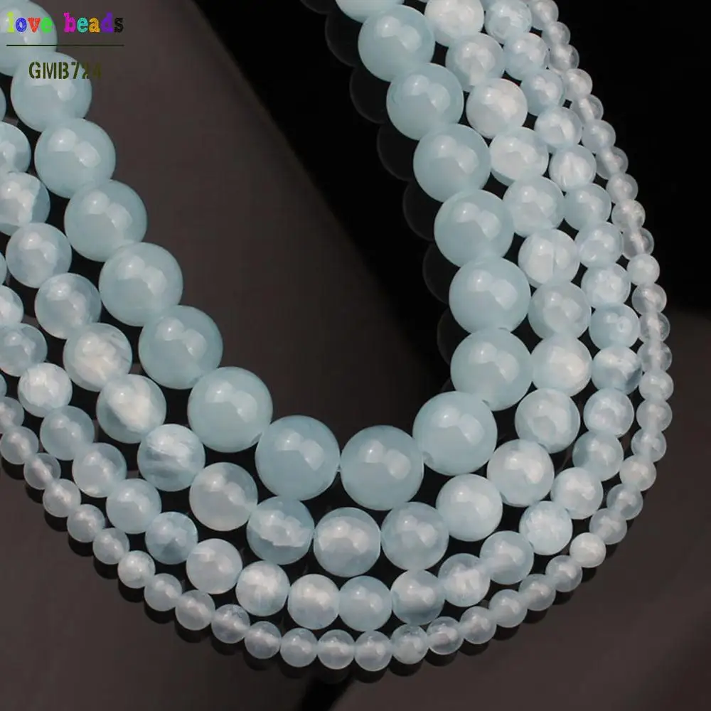 Аквамариновые камни светильник-голубые нефритовые круглые бусины россыпью для