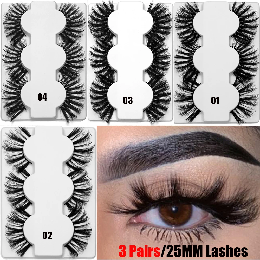 3 пары накладные ресницы 25 мм объемные норковые волосы тонкие Многослойные