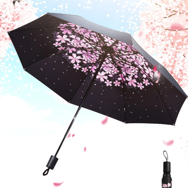 Черное покрытие зонтик небольшой складной дождевик ветростойкий автоматический