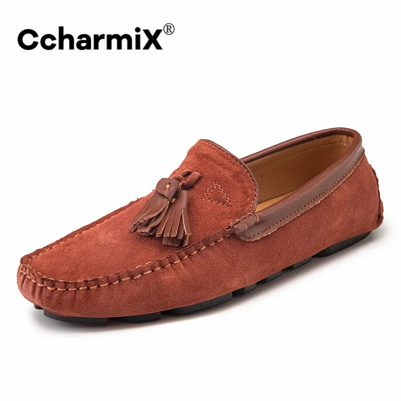Genuine Leather Men's Loafers Quality Suede Tassel Moccasins Men Breathable Slip On Boat Shoe Male Penny Large Size | Обувь