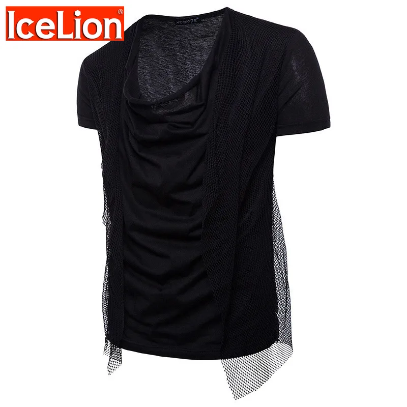 2021 летняя новая модная футболка с коротким рукавом Мужская сетчатая водолазка в