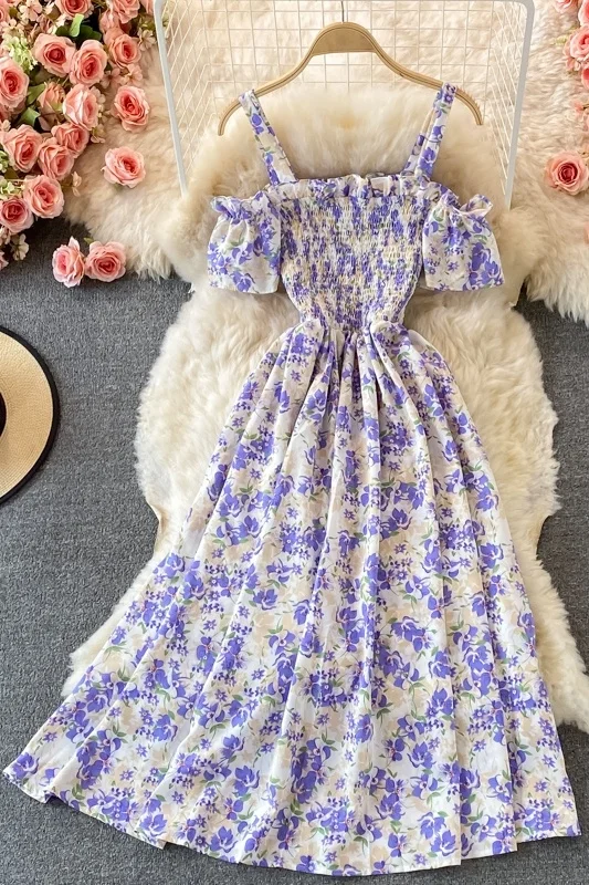 

2021 summer new Korean Mini fresh floral dress with French style and slim waist