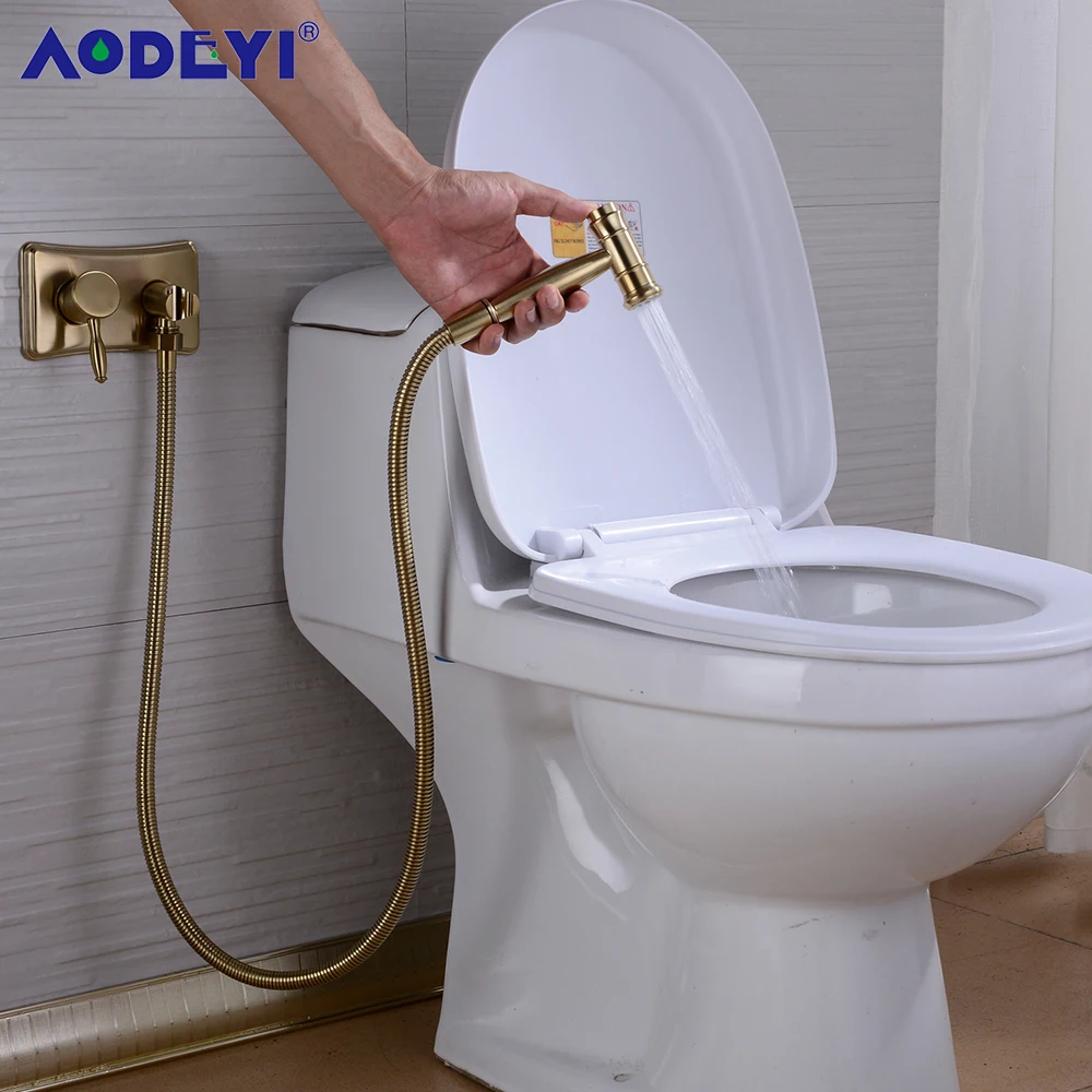 Ручной Скрытый кран для биде матовый золотой латунный распылитель горячей и