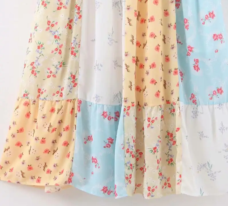 2020 весеннее женское платье контрастного цвета с цветочным принтом длинным