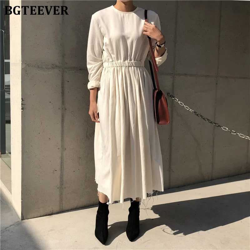 BGTEEVER Ретро стиль высокая эластичная талия круглый вырез женское платье весна 2020