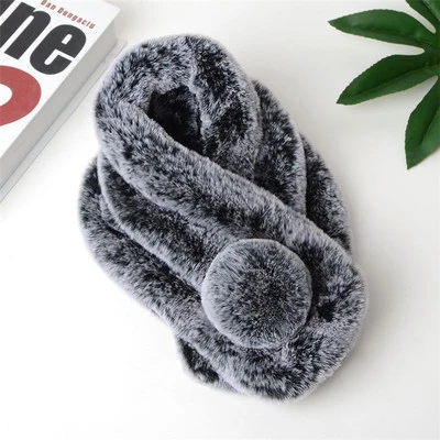 Dark Gray Зимнее пальто с воротником из искусственного кроличьего меха, шарф для женщин, утолщенный теплый плюшевый шар, зимняя шаль для шеи, Женский однотонный осенний шарф, меховые шарфы - Цвет: Dark Gray