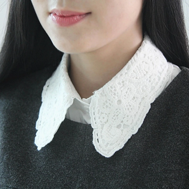 

Women Pure Color Lace Detachable Lapel Choker Necklace Shirt Fake False Collar A0KD