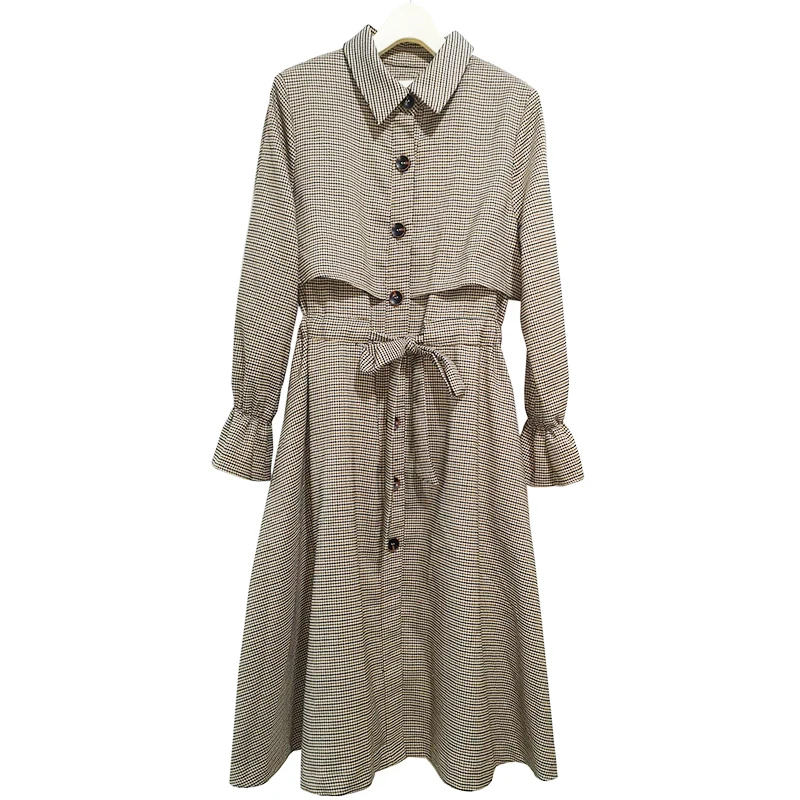 Весна-Осень 2020 новое однобортное платье-Тренч средней длины в британском стиле с