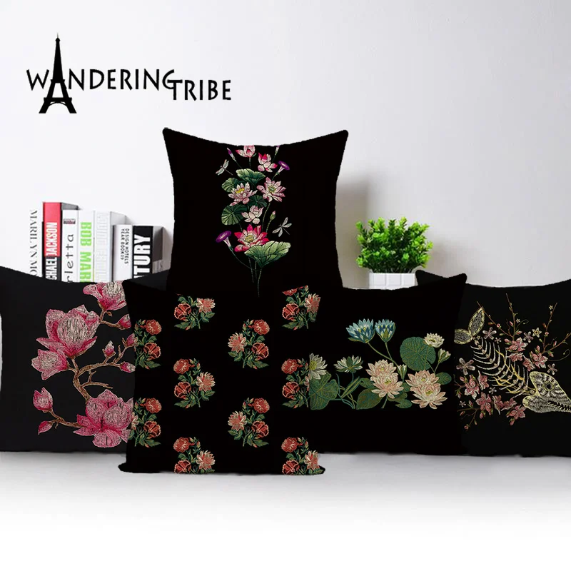Фото Винтажный цветочный чехол для диванной подушки с рисунком растений размеры 45x45