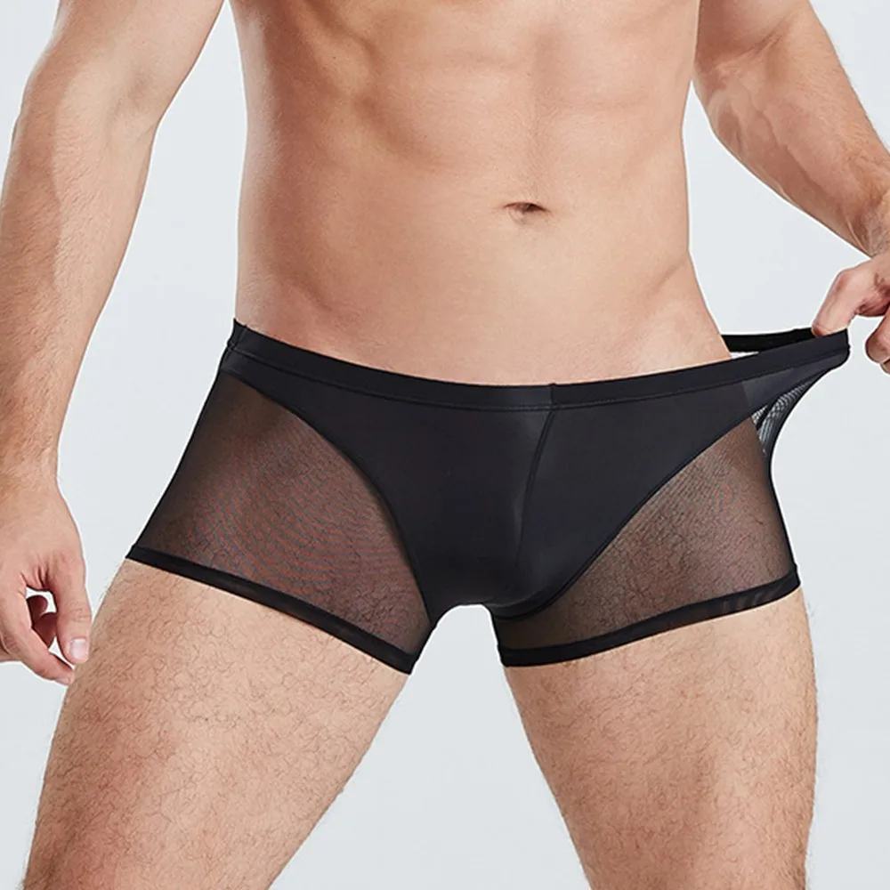 

Transparent Mesh Boxer Brief Men Sexy Underwear Breathable U Convex Pouch Panties Soft Underpants See Through Shorts Erotic