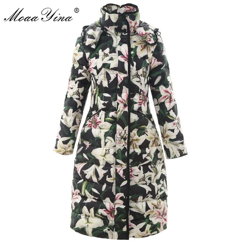 MoaaYina Роскошные Подиумные зимние длинные пуховики с белым утиным пухом женская