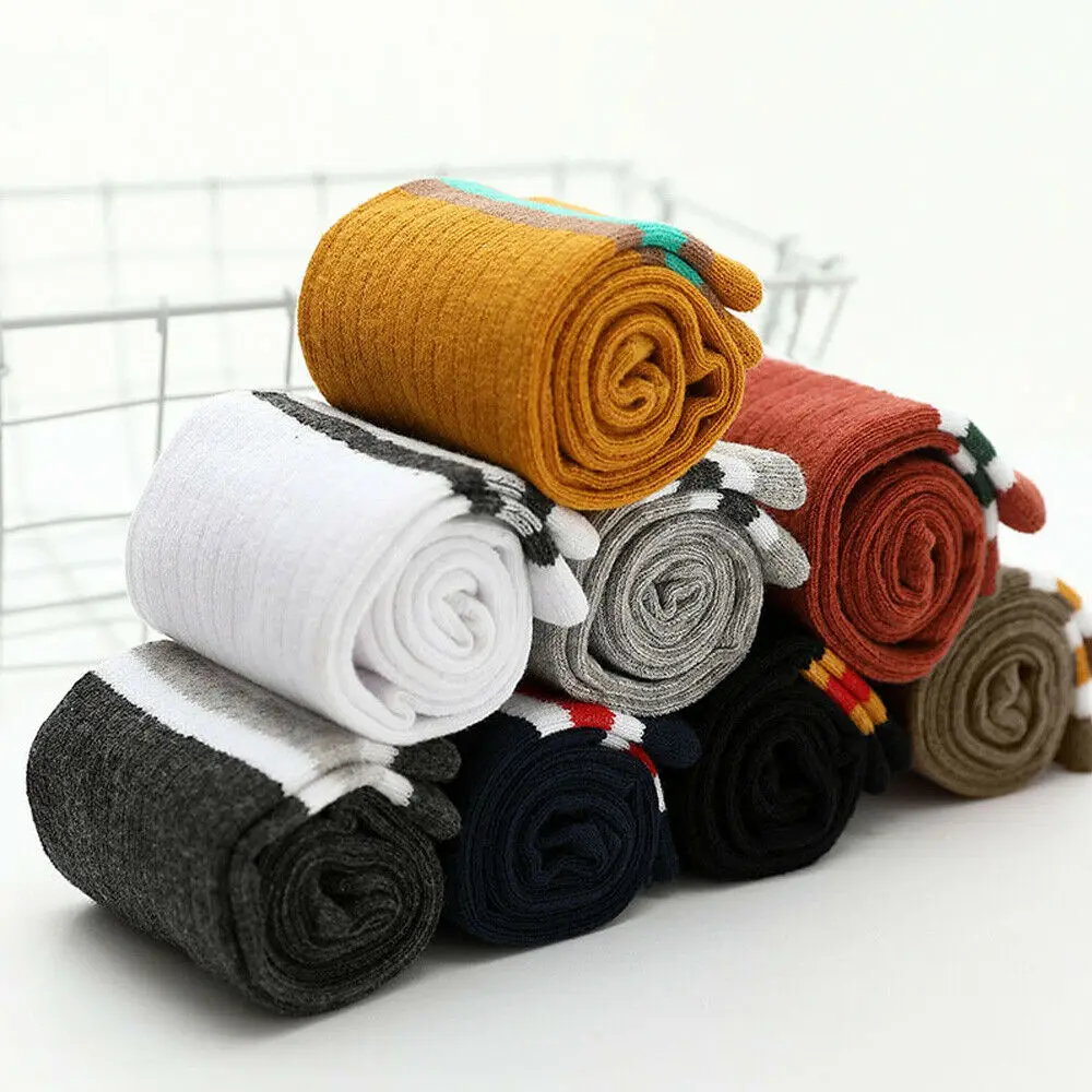 Осенне-зимние теплые Полосатые чулки для маленьких девочек эластичные милые