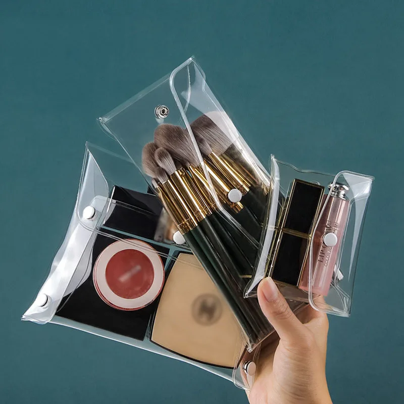 

Portable Toiletry Bag Transparent Cosmetic Bag INS Style Waterproof Travel Snap-ButtonCosmetic Brush Storage Case Tiny Organizer