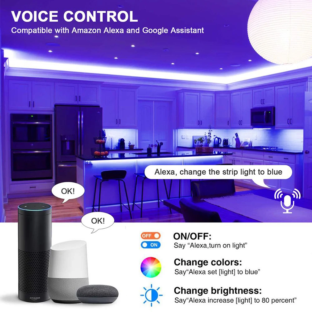 

LED Strip Light Flexible Lamp 20M Tape Diode Desk Screen TV Background Lighting USB Cable WIFI Music Controller Remote Control