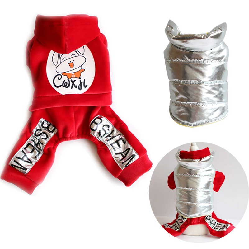 Красный черный комбинезон для собак теплая зимняя одежда домашних животных с
