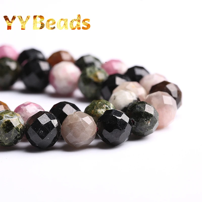 5A Quality Genuine Faceted Colorful Tourmaline Stone Beads Loose Charm Beads For Jewelry Making Bracelets For Women 4 6 8 10mm