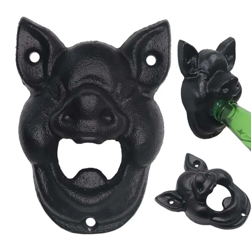 

Cute Vintage Pig Head Retro Cast Iron Wall-mounted Wine Beer Bottle Cola Soda Glass Bottle Cap Corkscrew