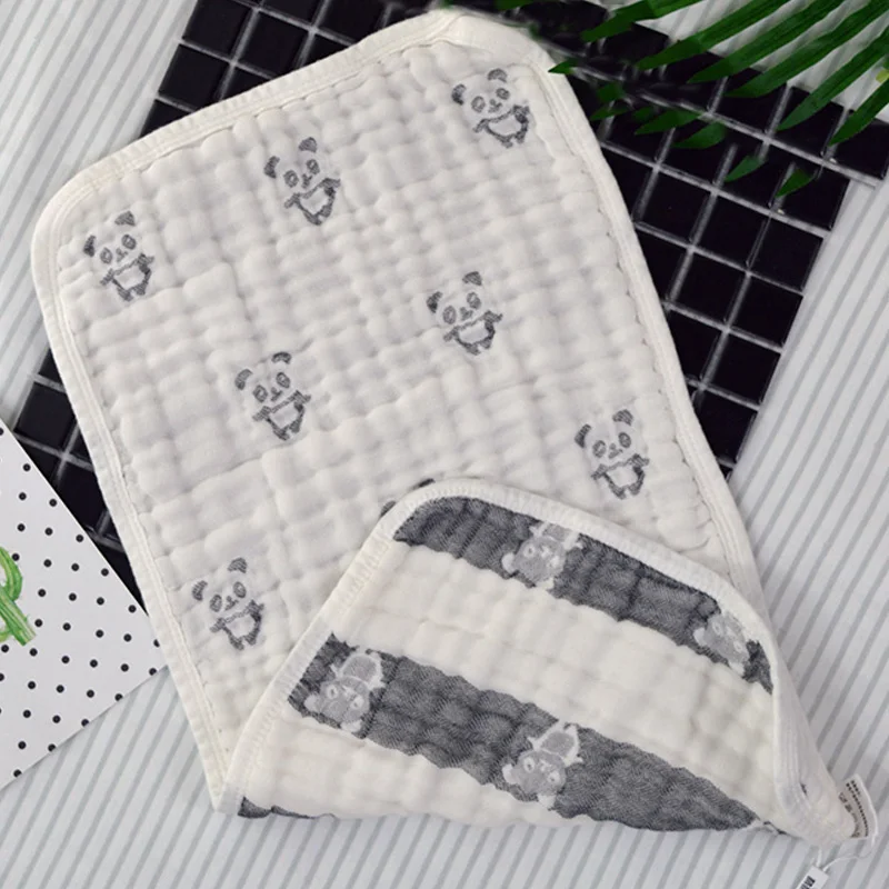 6Layers of Baby Feeding Wipe Towels 25*50cm Cotton Handkerchief 1pcs Soft Newborn Face Gauze Towel Absorbent Drying Washcloth - Цвет: Gray Panda