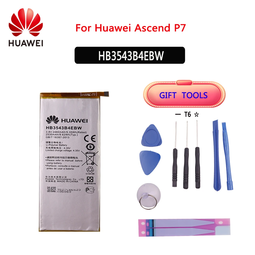 

Original Phone Battery HB3543B4EBW for Huawei Ascend P7 L07 L09 L00 L10 L05 L11 2460mAh Replacement Batteries +Tools