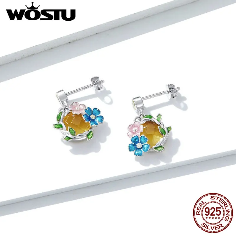 WOSTU Настоящее 925 пробы Серебряные Красочные Цветущие цветы серьги для женщин Горячая Мода ювелирные изделия подарок BNE241