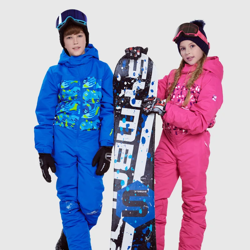 2022 Winter Girls Ski Suit Boys Outdoor Sports Waterproof Jacket Hooded Children Windproof One-piece Skiing Sets Warm Overalls