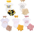 Комплект одежды для новорожденных девочек и мальчиков 0-24 месяцев, комплект из комбинезона с цветочным принтом и повязки на голову с шортами, 3 предмета