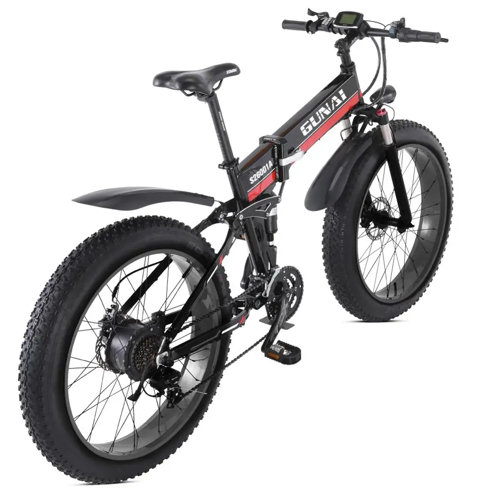 Bestellen GUNAI Elektrische Bike 48V 12Ah 26 Zoll Klapp Fett Reifen Schnee Bike 21 Geschwindigkeit Strand Cruiser Full Suspension Aluminium Legierung Fahrrad