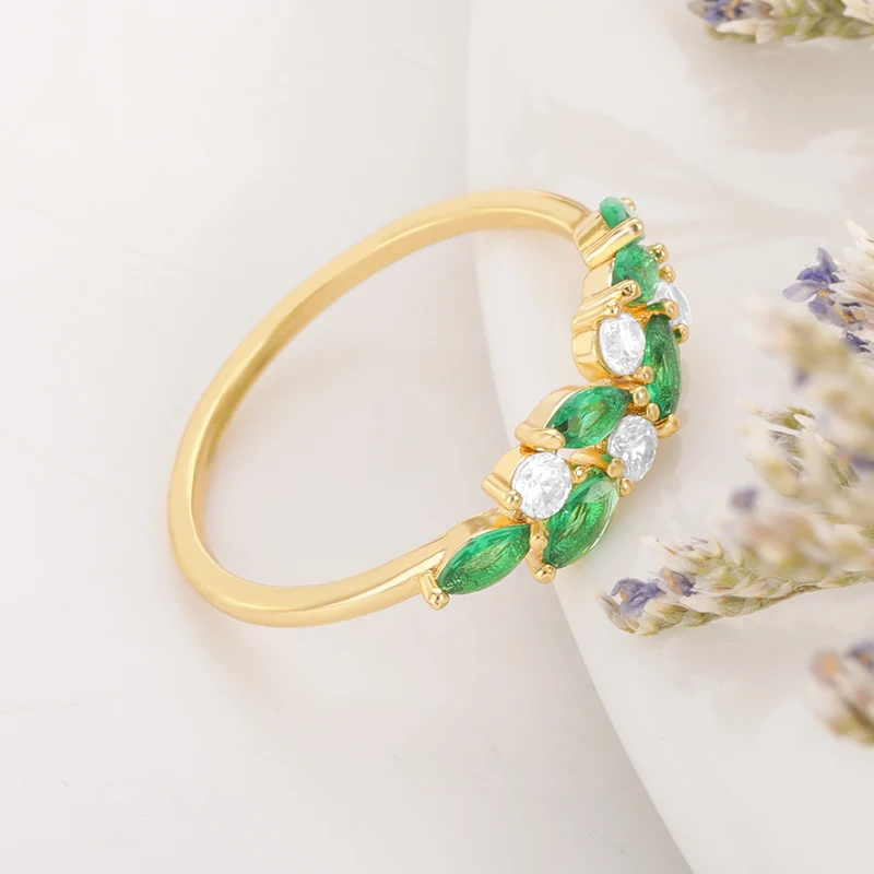 

Green Zirconium Leaf Blue Stone Rings For Woman Teen Girl Geometric Korean Exquisite Party Wedding Couple Ring Jewelry Wholesale