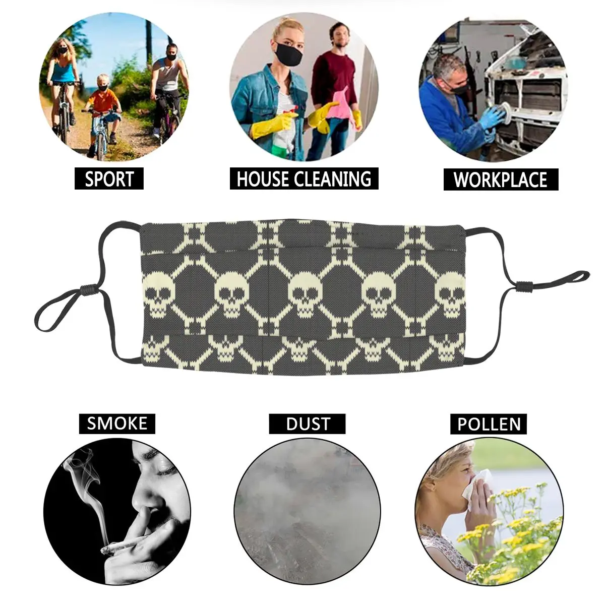 

Cool Bandana Skull And Bones Non-Disposable Mouth Face Mask Adult Unisex Anti Dust Mask Protection Cover Respirator