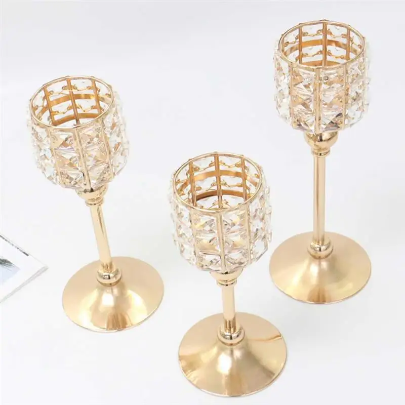 

Crystal Tealight Candle Holders Metal Glass Candlesticks Wedding Table Centerpiece Vase Party Home Decor